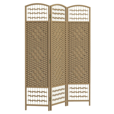 Folding Room Divider with Handwoven Panels for Flexible Privacy, Natural Wood Homcom
