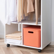 White Open Wardrobe On Wheels With Hanging Rail And Shelves For Bedroom Or Hallway