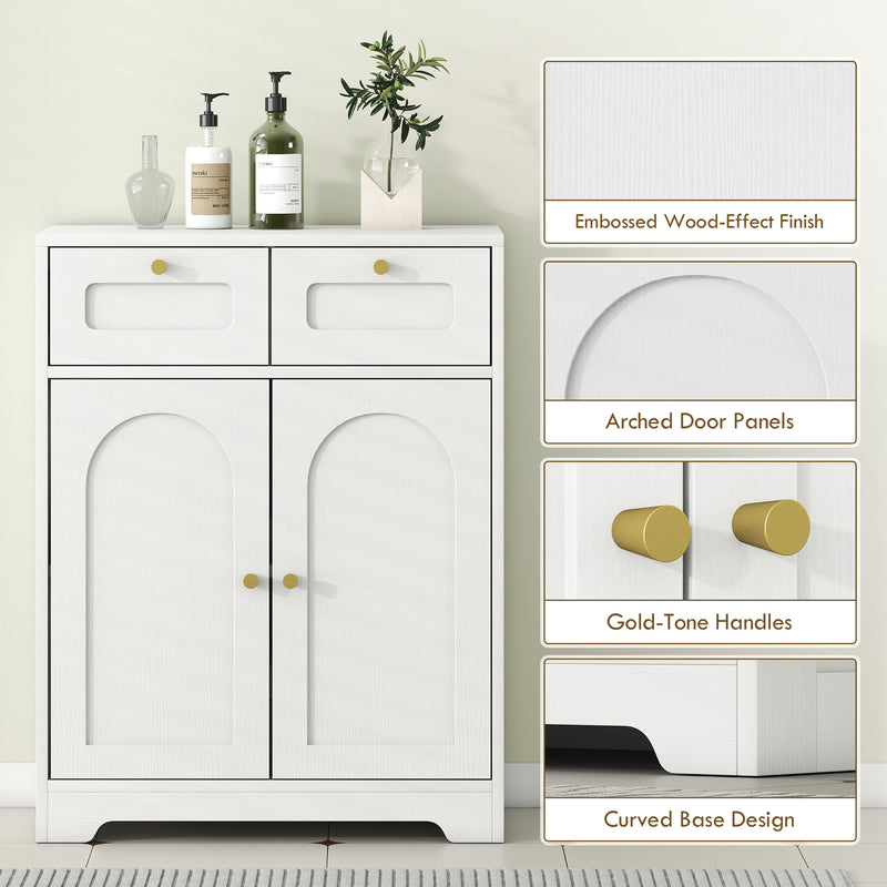 Bathroom Floor Cabinet with 2 Storage Drawers Ideal for Towels and Toiletries White