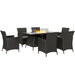 Black 7 Piece Rattan Garden Furniture Set With Fire Pit Table And Cushions By Outsunny