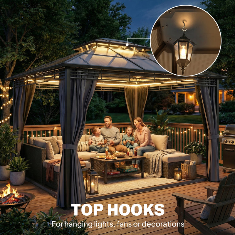 Garden Gazebo With Polycarbonate Hard Top Roof for All Weather Shelter and Privacy, Dark Grey Outsunny