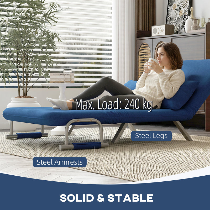 Two Seater Click Clack Sofa Bed with Adjustable Backrest for Guest Room Dark Blue