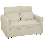 Sofa Bed, 3-in-1 Light Brown 2 Seater Pull Out Sofa Bed With Adjustable Backrest And Pillows For Small Spaces