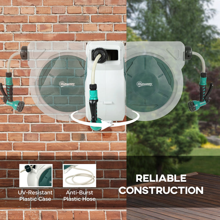 Retractable Wall Mounted Garden Hose Reel 20+2m With Auto Rewind and Spray Nozzle by Outsunny
