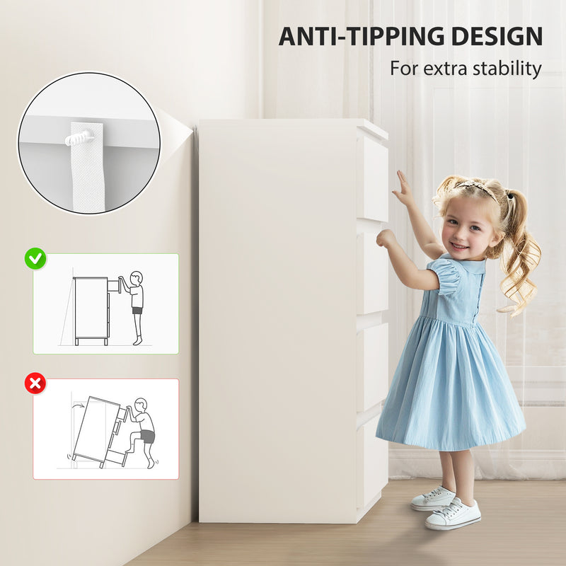 4 Drawer Bedroom Dresser for Organised Clothes Storage with Flat Top White