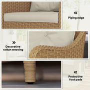 Set of 2 Rattan Garden Armchairs With Cushions and High Backs for Patio or Balcony, Beige