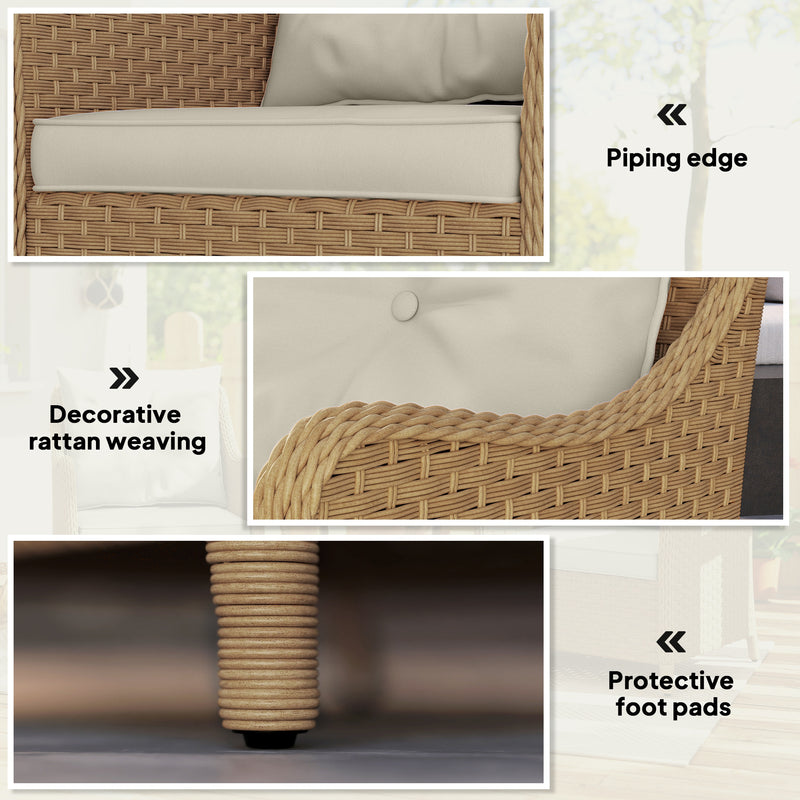 Set of 2 Rattan Garden Armchairs With Cushions and High Backs for Patio or Balcony, Beige