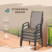 Set of 4 Stackable Grey Mesh Garden Chairs Lightweight and Space Saving Design