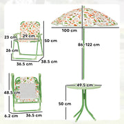 4 Piece Kids Garden Table and Chair Set with Adjustable Parasol Foldable Design Green by AIYAPLAY