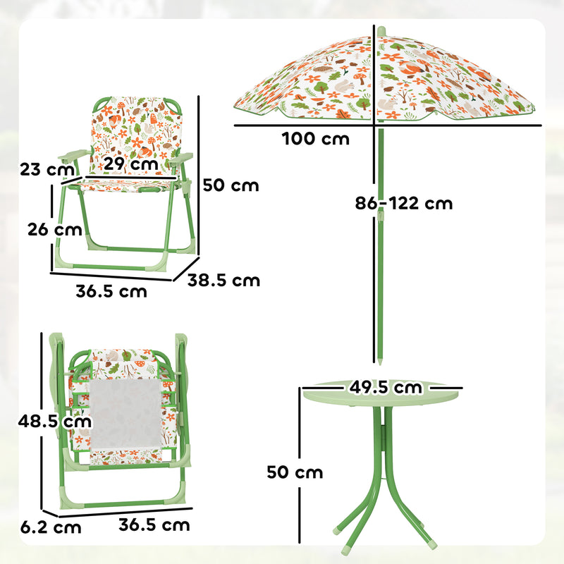 4 Piece Kids Garden Table and Chair Set with Adjustable Parasol Foldable Design Green by AIYAPLAY