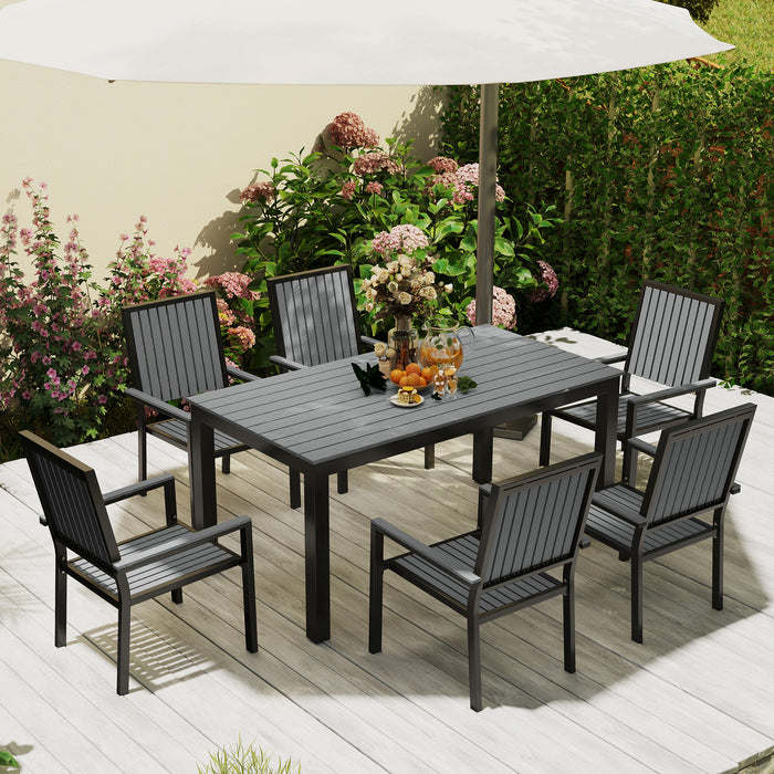 Grey 6 Seater Patio Dining Set with Stackable Chairs and Aluminium Frame by Outsunny