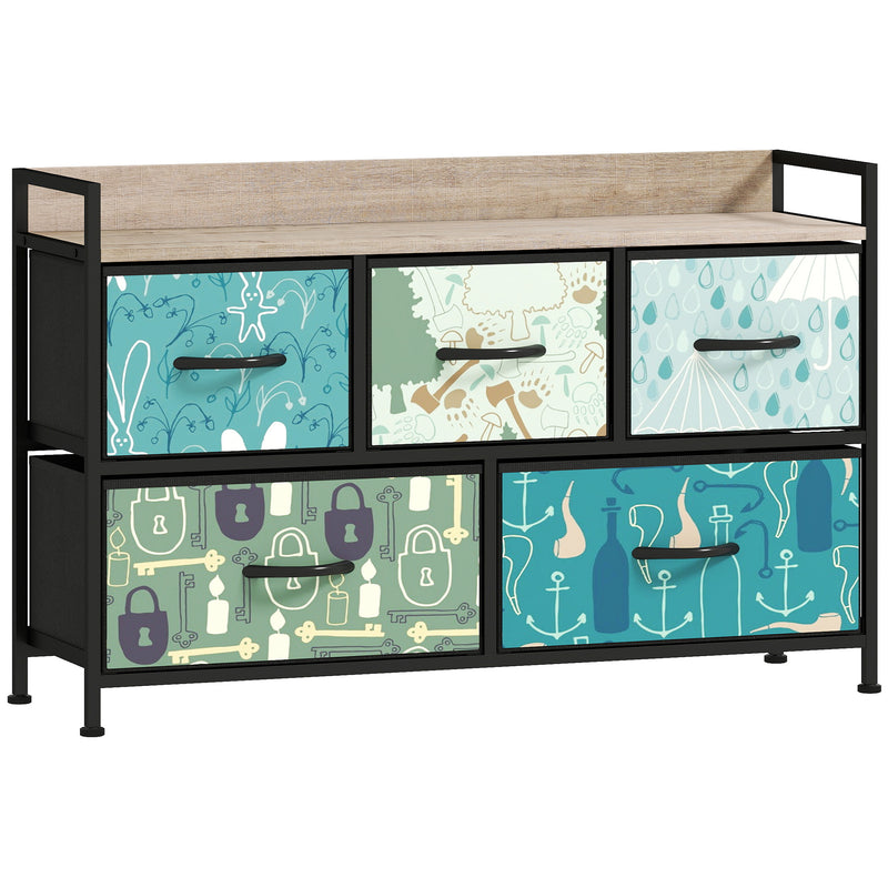 5 Drawer Chest of Drawers with Spacious Storage for Bedroom or Living Room Blue