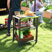 Three-Shelf Outdoor Grill Cart with Stainless Steel Top and Wheels for Kitchen and Garden by Outsunny