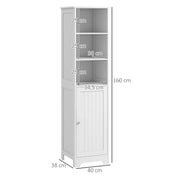Tall Bathroom Cabinet with Open Shelves and Cupboard for Small Spaces White Homcom
