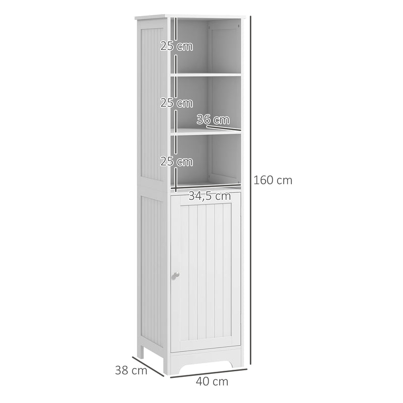 Tall Bathroom Cabinet with Open Shelves and Cupboard for Small Spaces White Homcom