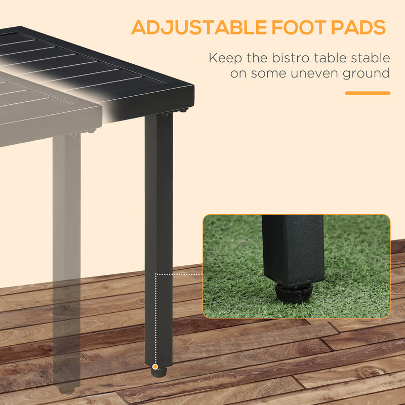 Black Steel Square Garden Side Table With Umbrella Hole For Patio Balcony Or Outdoor Use