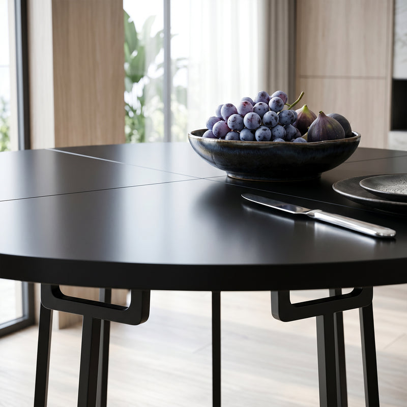 Round Dining Table for 4 to 6 People Compact Easy Clean Design Black