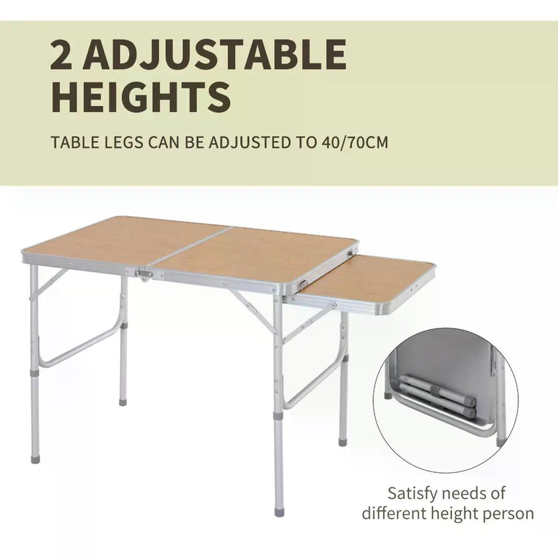 Folding Camping Table with Adjustable Height and Pull Out Side Table for Outdoor Dining Bamboo