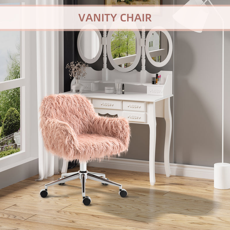 Office Chair with Soft Faux Fur Seat and Adjustable Height for Home Workspace Pink