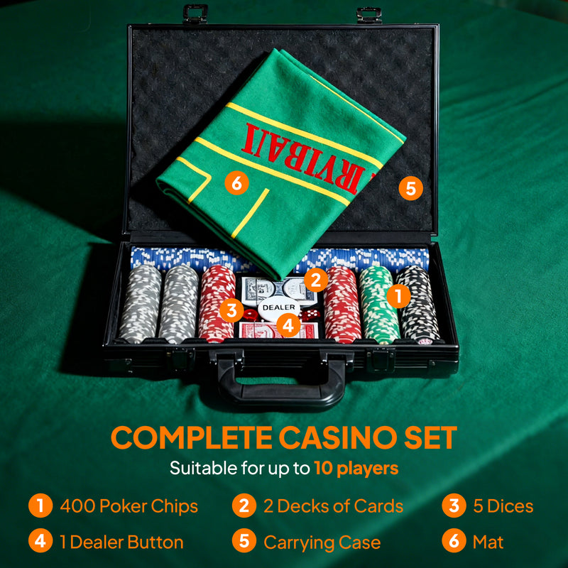 400 Piece Poker Chips Set with Mat Numbered Chips and Case for Texas Holdem Grey AOSOM