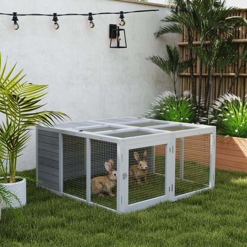 Wooden Rabbit Hutch With Foldable Roof For Outdoor Use, Light Grey