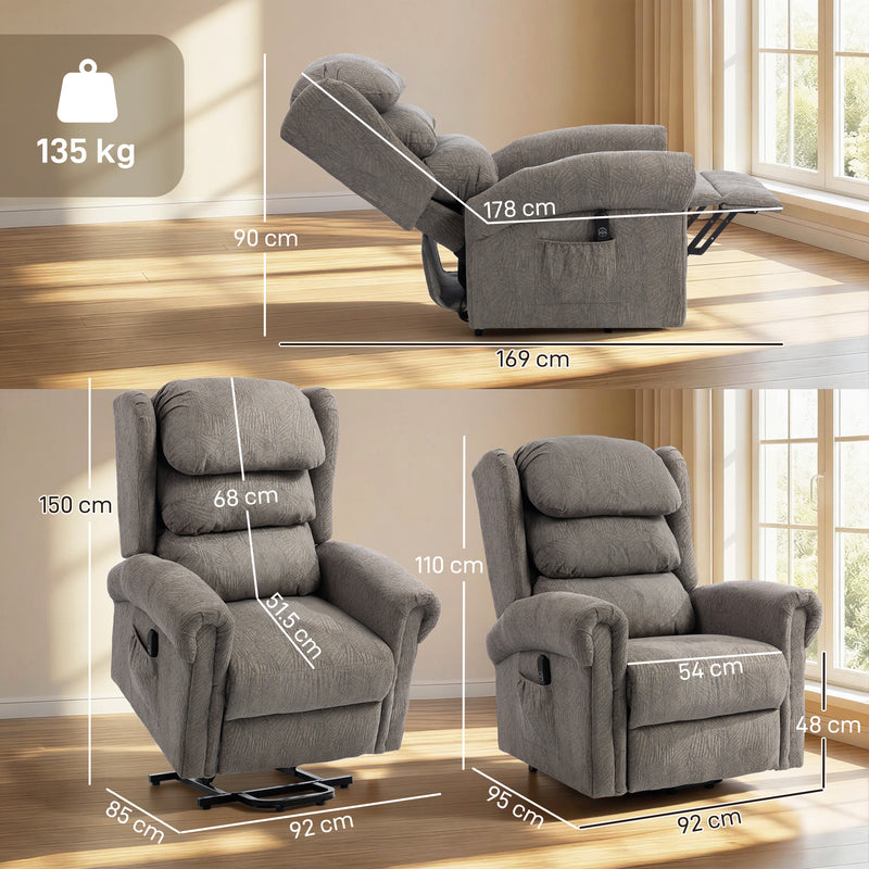 Electric Recliner Armchair With Lift Assist for Easy Standing and Sitting Dark Grey AOSOM
