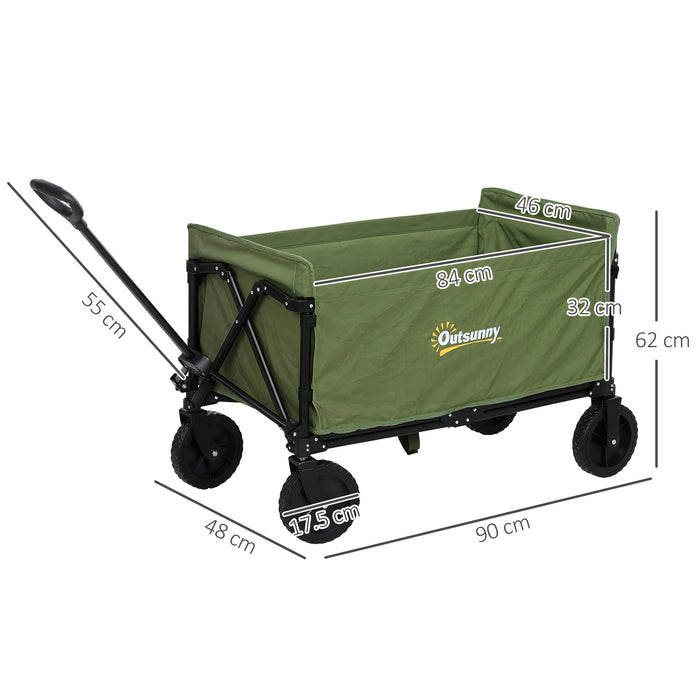 120L Green Folding Garden Trolley Cart With Wheels and Adjustable Handle by Outsunny