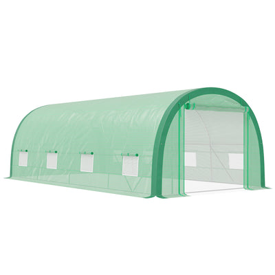 Large Polytunnel Greenhouse With Mesh Door Windows And Plant Labels For Garden Growing Green AOSOM