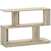 S Shaped Wooden Side Table with Storage Shelf for Living Room or Bedroom, Natural Wood