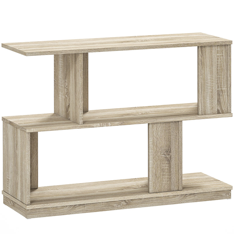 S Shaped Wooden Side Table with Storage Shelf for Living Room or Bedroom, Natural Wood