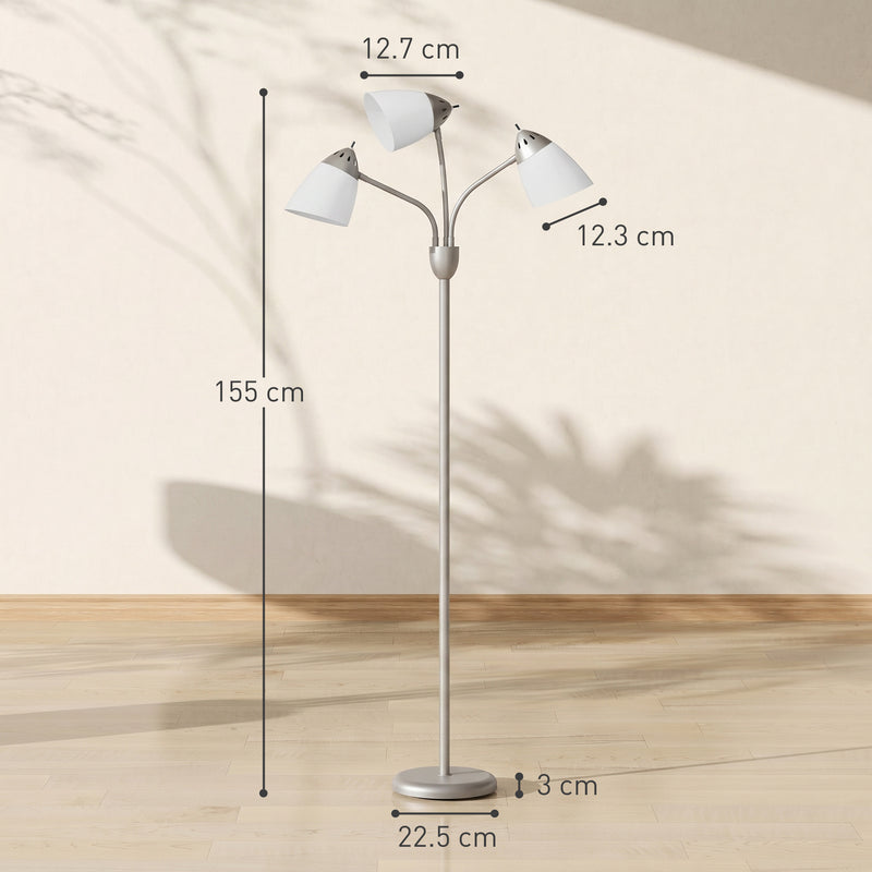 Floor Lamp with 3 Adjustable Shades for Flexible Living Room or Office Lighting Silver Tone