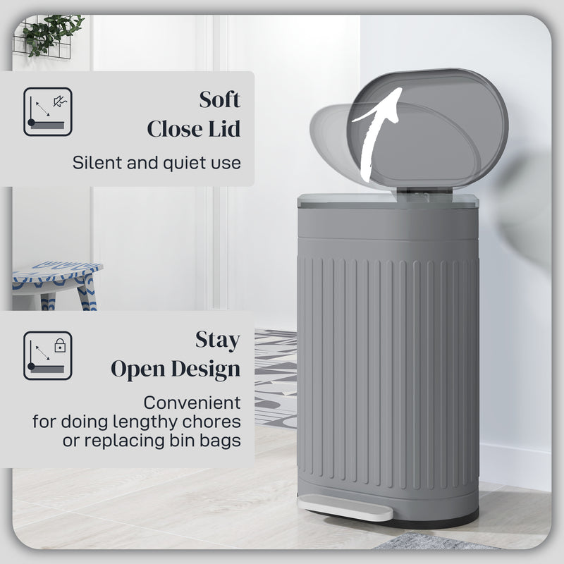 Grey 30L Metal Kitchen Bin with Soft Close Lid by HOMCOM