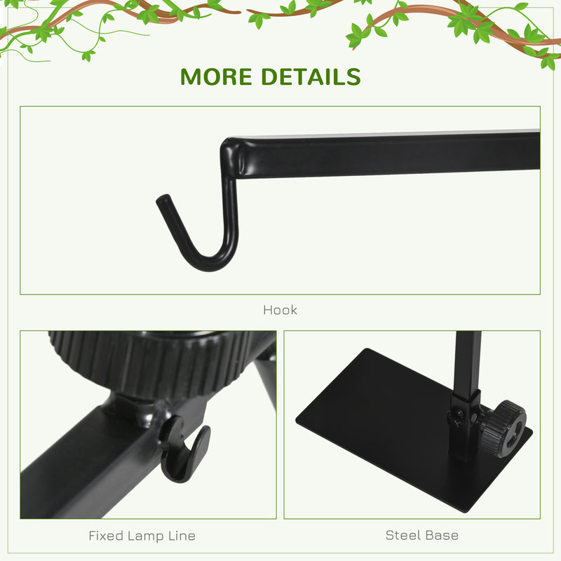 Adjustable Reptile Lamp Stand with Hook and Stable Base for Terrariums Black AOSOM