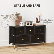 Black Faux Leather Chest of 5 Drawers With Gold Handles by HOMCOM