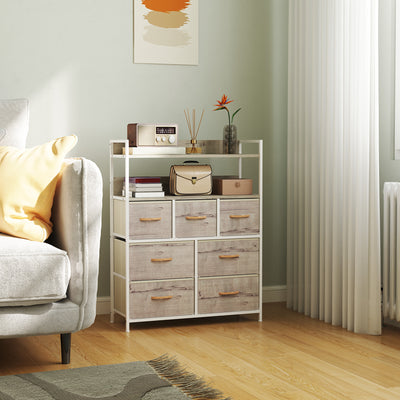 Rustic Wooden Chest of 7 Fabric Drawers with Natural Finish by HOMCOM