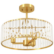 Modern Semi Flush Crystal Ceiling Light With 3 E14 Bulbs For Living Room, Gold Tone
