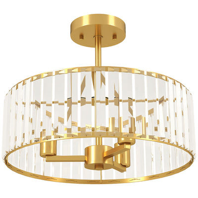 Modern Semi Flush Crystal Ceiling Light With 3 E14 Bulbs For Living Room, Gold Tone