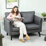 Two Seater Grey Leathaire Sofa With Padded Cushions For Living Room Comfort