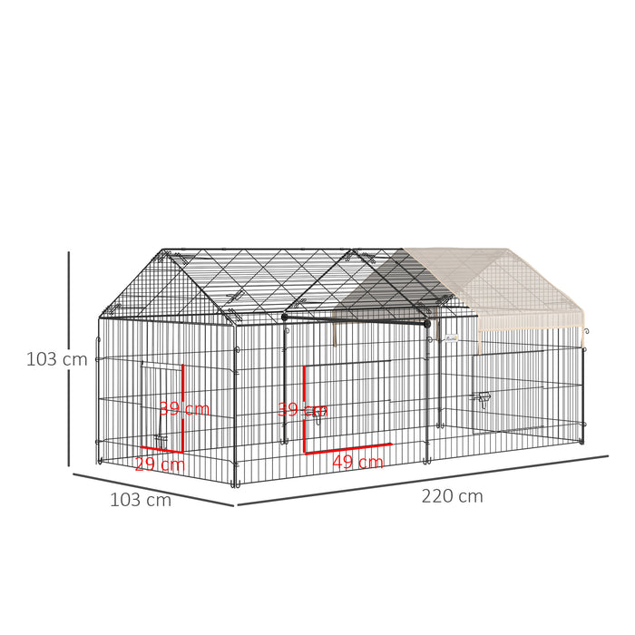 Large Metal Rabbit Run and Guinea Pig Playpen 220 cm Pet Cage in Beige by PawHut