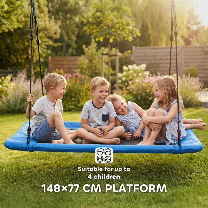 Kids Outdoor Nest Swing for Up to 4 Children Adjustable Height Waterproof Blue