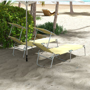 Set of 2 Beige Foldable Sun Loungers with Adjustable Backrest and Canopy for Garden or Beach Outsunny
