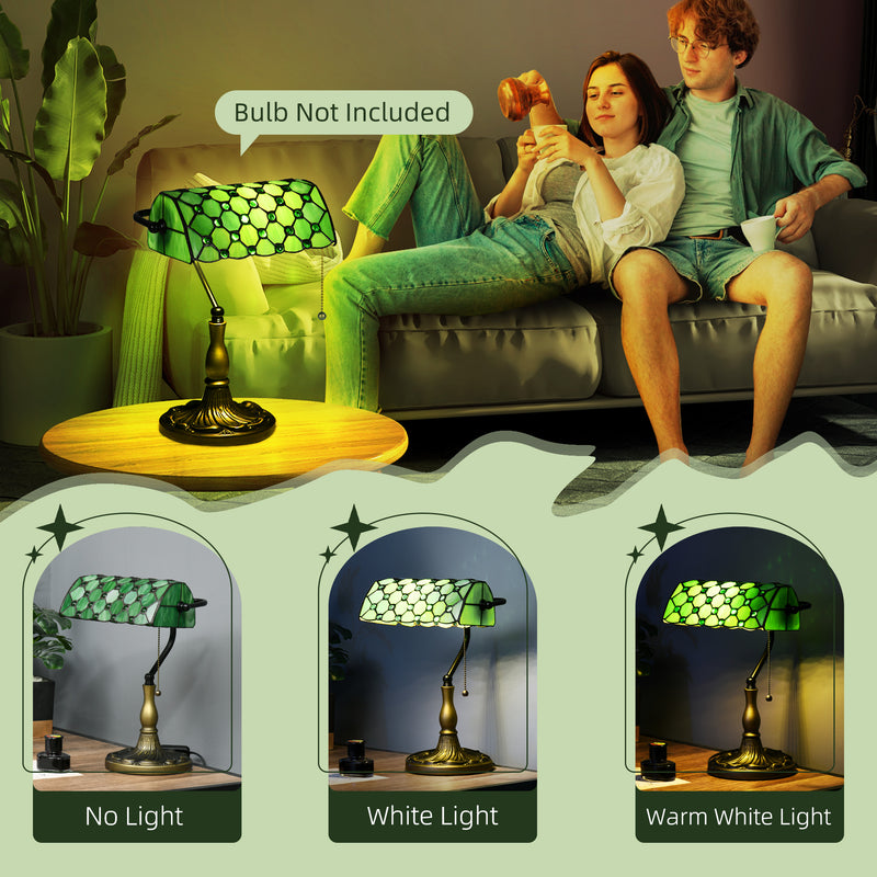 Vintage Stained Glass Table Lamp with Handmade Shade Ideal for Bedroom or Living Room, Green