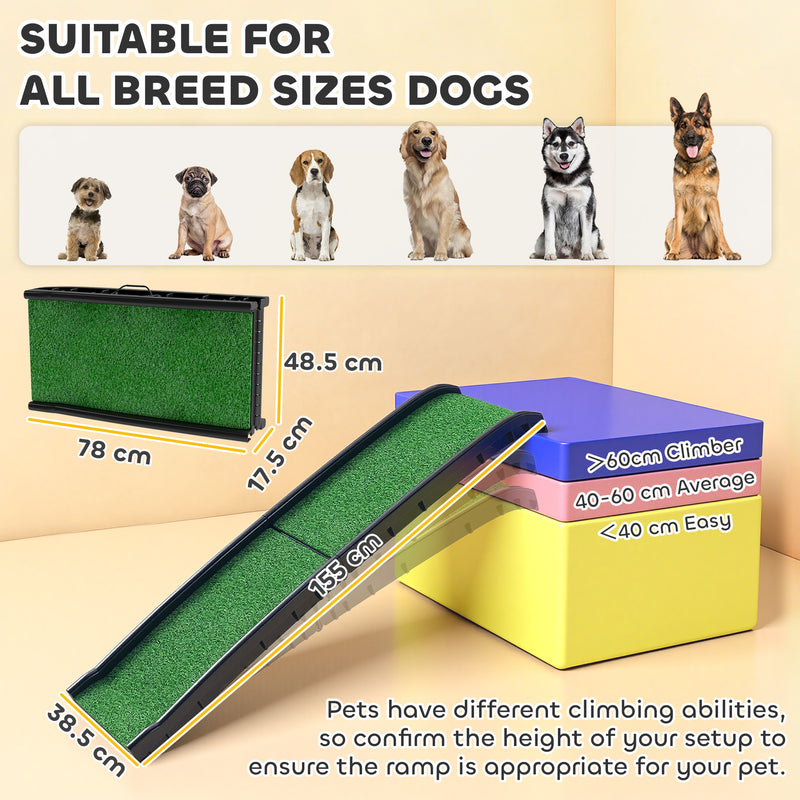 Foldable Dog Ramp with Non Slip Surface Ideal for Cars and Home Use, Black AOSOM