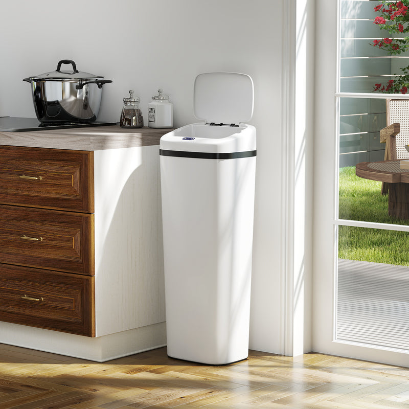 50L Touchless Kitchen Bin with Motion Sensor for Hygienic Waste Disposal White AOSOM