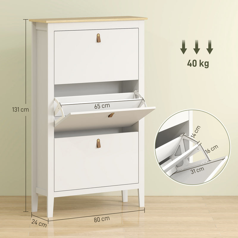 White 3 Drawer Modern Shoe Storage Cabinet Organiser for Hallway or Bedroom