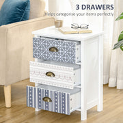Set of 2 Three Drawer Bedside Tables with Metal Handles for Bedroom or Lounge Purple AOSOM