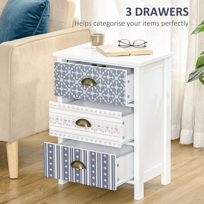 Set of 2 Three Drawer Bedside Tables with Metal Handles for Bedroom or Lounge Purple AOSOM
