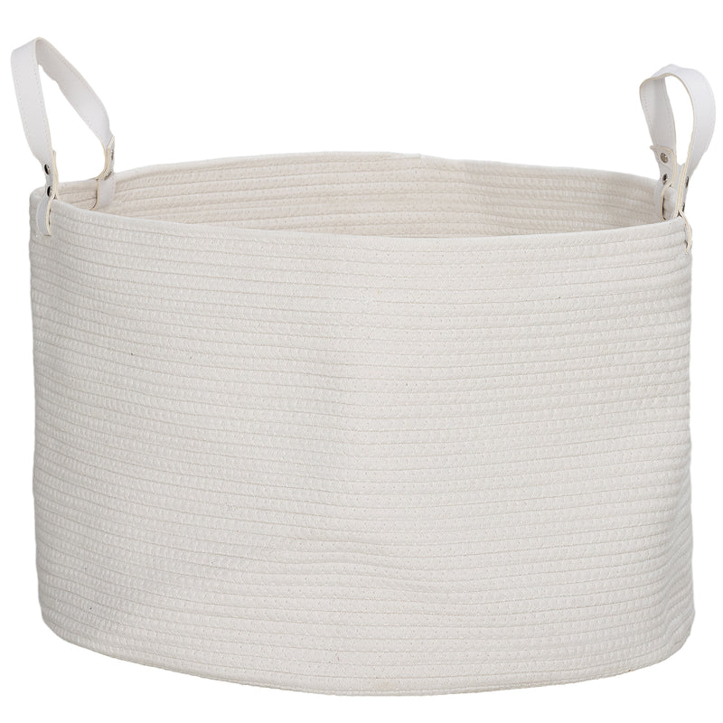 88L Cotton Rope Laundry Basket With Carry Handles For Clothes Storage, Cream White
