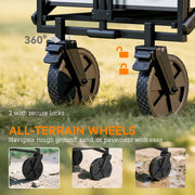 Folding Cargo Wagon Trolley with Telescopic Handle for Camping and Garden in Dark Grey