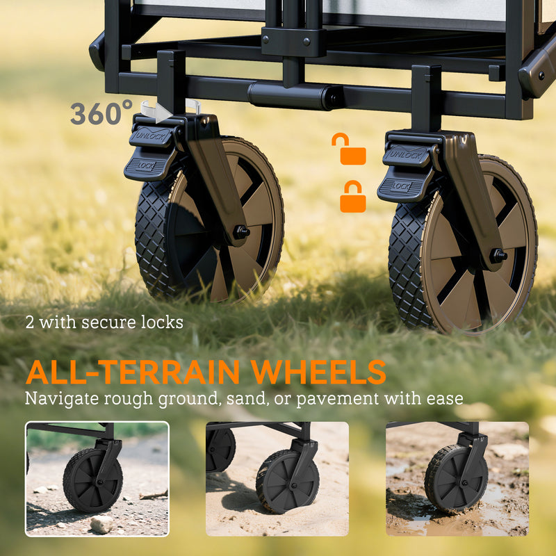 Folding Cargo Wagon Trolley with Telescopic Handle for Camping and Garden in Dark Grey